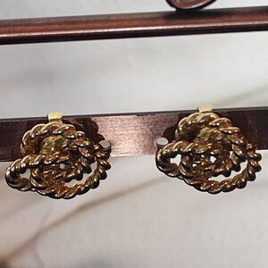 Sarah Coventry Gold Plated Round Triple Intertwined Rope Vintage Clipon Earrings